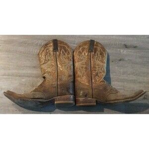 Reyme Tan Brown Embroider Leather Cowboy Western Rodeo Boots Size 9M (27.5 Mex)